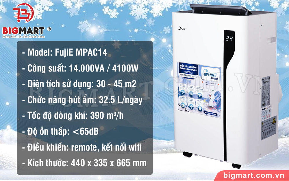 Thông số Máy lạnh di động FujiE MPAC14 (14.000 BTU)