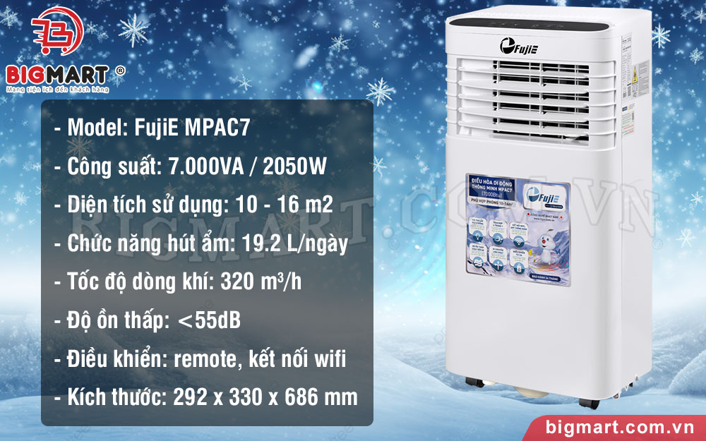 Thông số kỹ thuật máy lạnh di động FujiE MPAC7