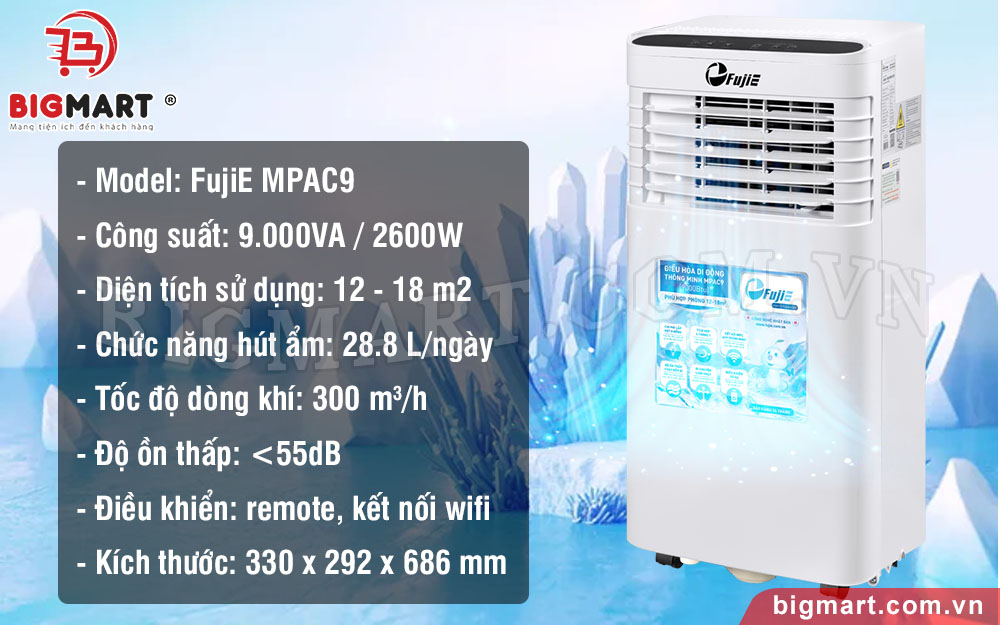 Thông số Máy lạnh di động FujiE MPAC9 (9.000BTU)