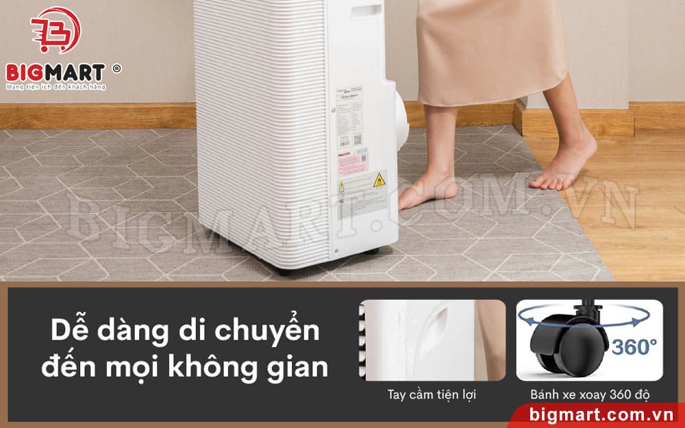 Có sẵn tay nắm và 4 bánh xe di chuyển dễ dàng