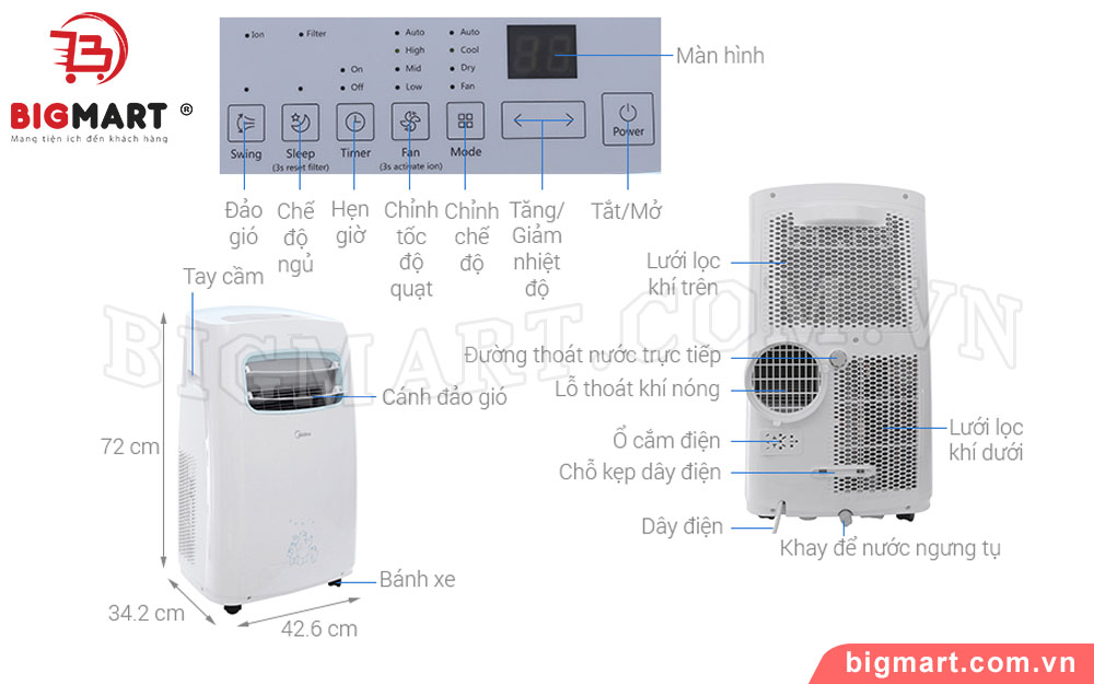 Ngoại hình của máy lạnh di động Midea