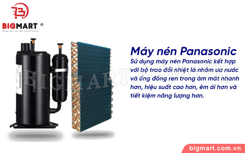 Máy nén Panasonic kết hợp dàn lạnh ống đồng cao cấp làm mát hiệu quả