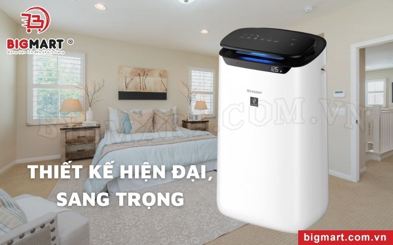 Máy lọc không khí Sharp FP-J60E-W mang vẻ ngoài thanh lịch, tinh tế lẫn chút sang trọng với tông màu trắng chủ đạo