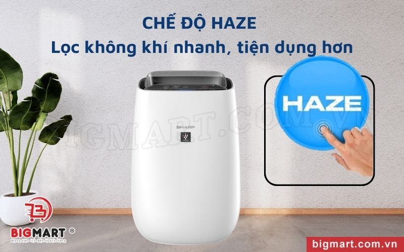 CHẾ ĐỘ HAZE máy lọc khí Sharp FP-J40E-W giúp lọc không khí nhanh, tiện dụng hơn