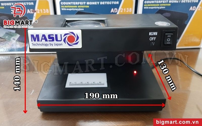 Kích thước máy soi tiền giả MASU AD-2138