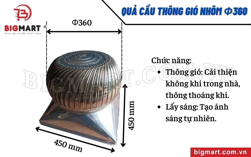 Kích thước quả cầu thông gió Φ360