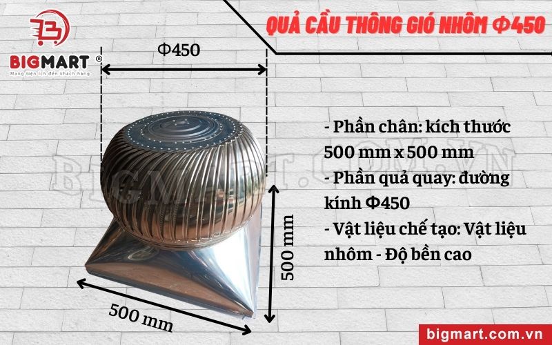 Kích thước quả cầu thông gió Φ450