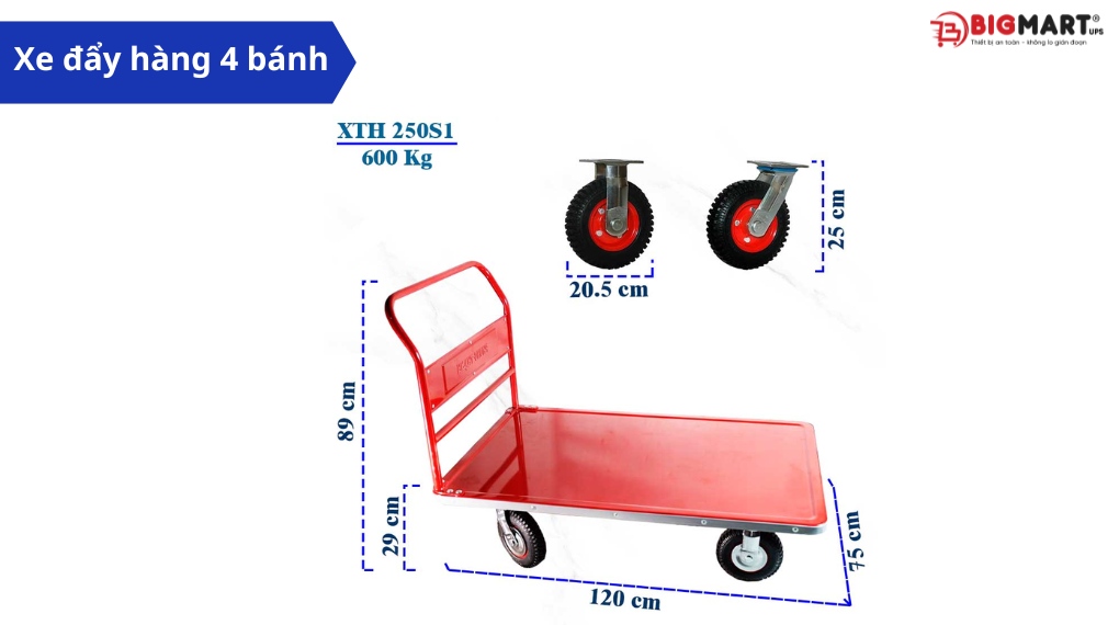 Xe đẩy hàng 4 bánh phù hợp với hàng nặng