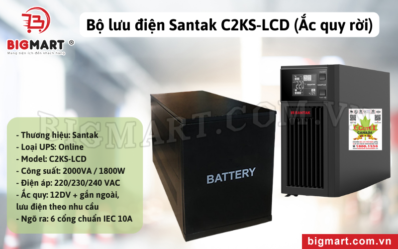 Bộ lưu điện Santak C2KS-LCD (Ắc quy rời)