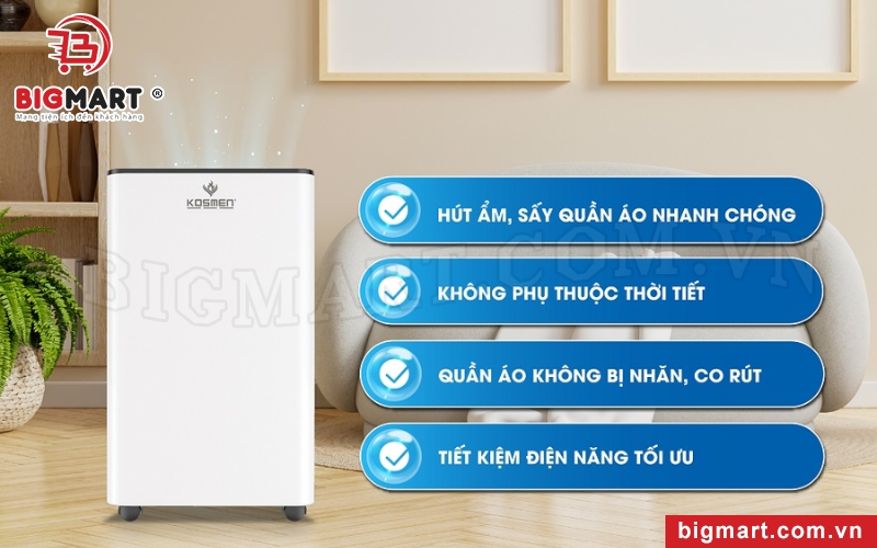 tính năng sấy quần áo trên  máy hút ẩm kosmen 