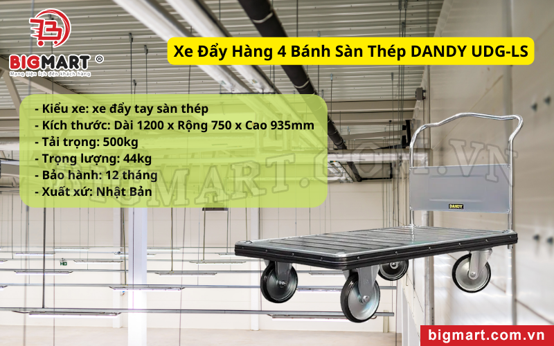 Xe Đẩy Hàng 4 Bánh Sàn Thép DANDY UDG-LS