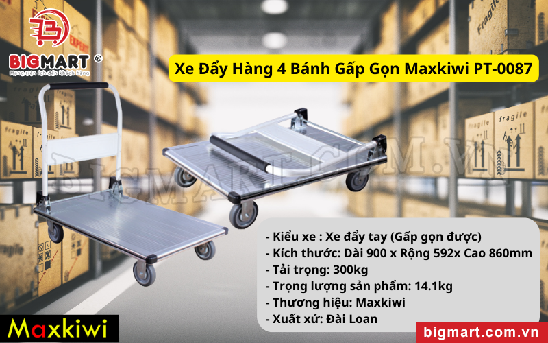 Xe Đẩy Hàng 4 Bánh Gấp Gọn Maxkiwi PT-0087