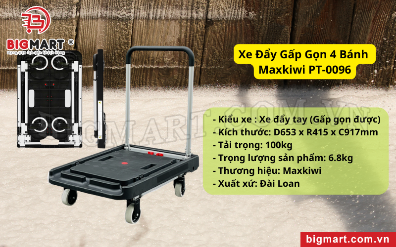 Xe Đẩy Gấp Gọn 4 Bánh Maxkiwi PT-0096