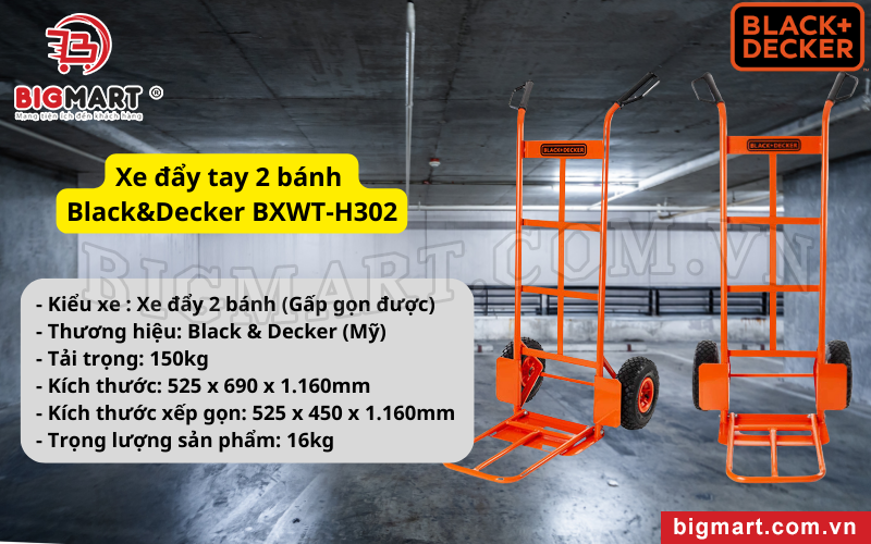 Xe đẩy tay 2 bánh Black&Decker BXWT-H302