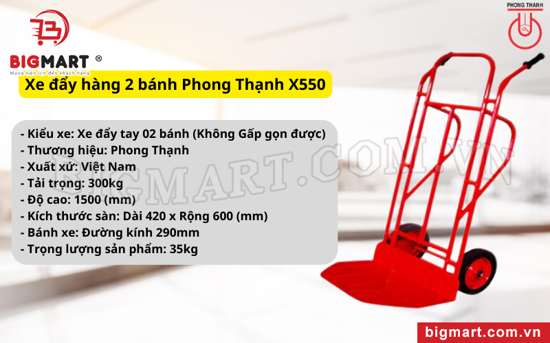 Xe đẩy hàng 2 bánh Phong Thạnh X550