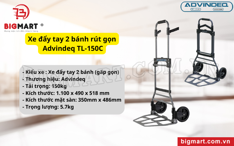 Xe đẩy tay 2 bánh rút gọn Advindeq TL-150C