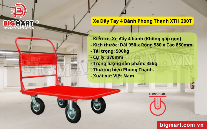 Xe Đẩy Tay 4 Bánh Phong Thạnh XTH 200T 