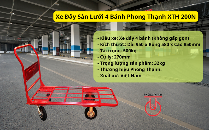 Xe Đẩy Sàn Lưới 4 Bánh Phong Thạnh XTH 200N