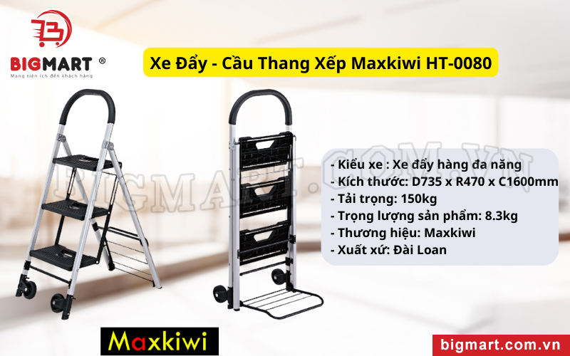 Xe Đẩy - Cầu Thang Xếp Maxkiwi HT-0080