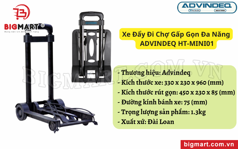 Xe Đẩy Đi Chợ Gấp Gọn Đa Năng ADVINDEQ HT-MINI01