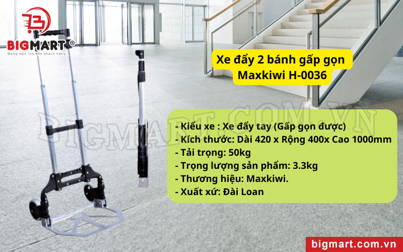 Xe đẩy 2 bánh gấp gọn Maxkiwi H-0036