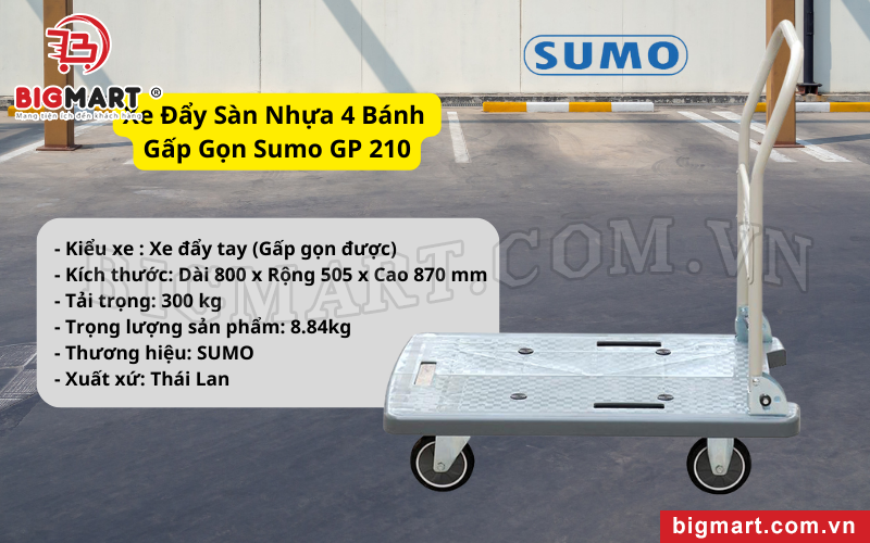 Xe Đẩy Sàn Nhựa 4 Bánh Gấp Gọn Sumo GP 210