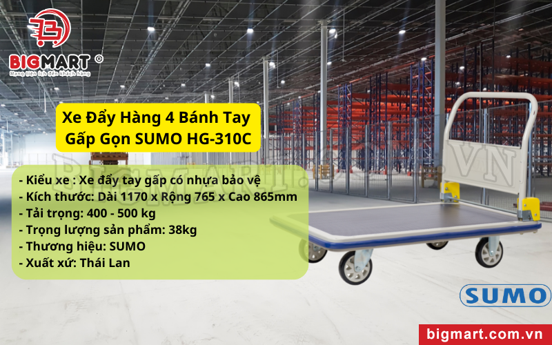 Xe Đẩy Hàng 4 Bánh Tay Gập SUMO HG-310C