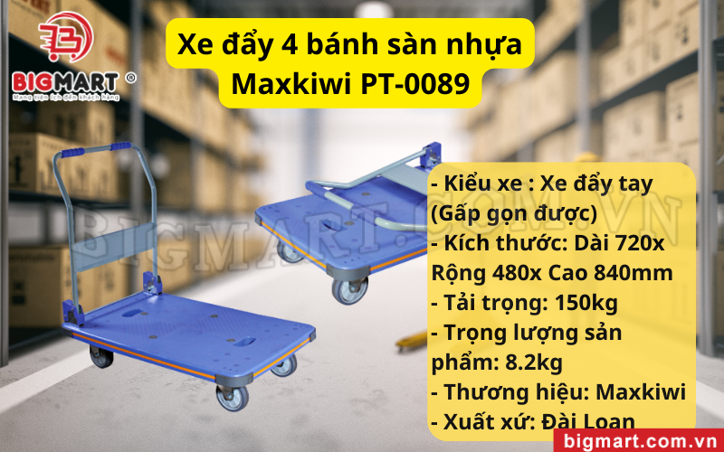 Xe đẩy 4 bánh sàn nhựa Maxkiwi PT-0089