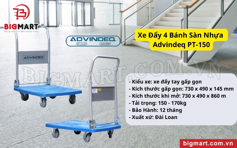 Xe Đẩy 4 Bánh Sàn Nhựa Advindeq PT-150