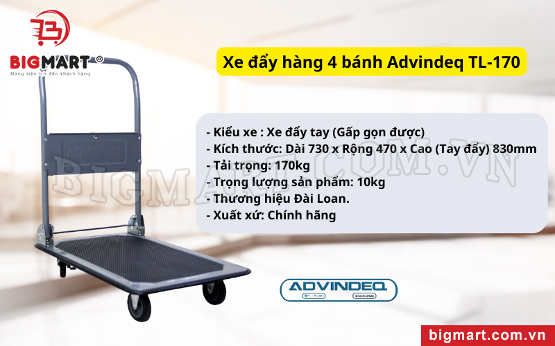 Xe đẩy hàng 4 bánh Advindeq TL-170