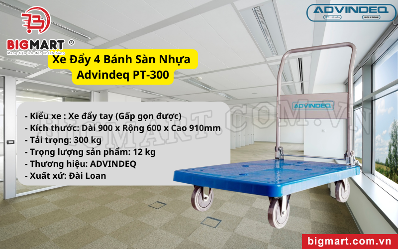 Xe Đẩy 4 Bánh Sàn Nhựa Advindeq PT-300