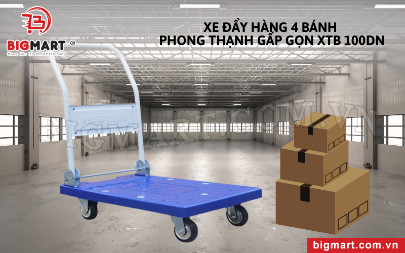 Xe Đẩy Hàng 4 Bánh Phong Thạnh Gấp Gọn Sàn Nhựa XTB 100DN