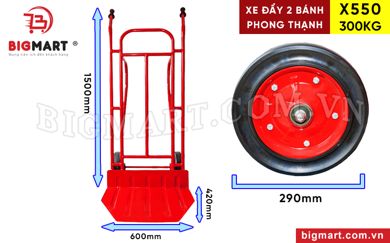 Kích thước xe đẩy Phong Thạnh X550