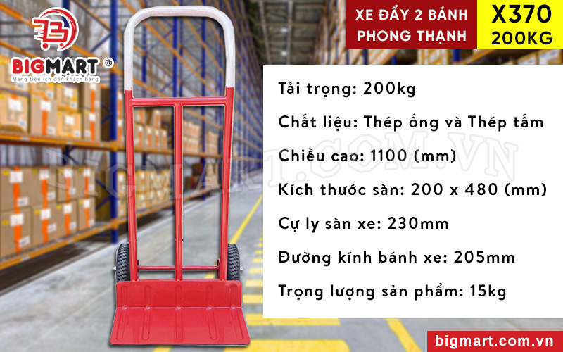 Thông số xe đẩy tay 2 bánh Phong Thạnh X370