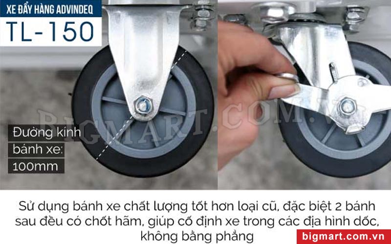 2 bánh sau trang bị hãm chống trượt