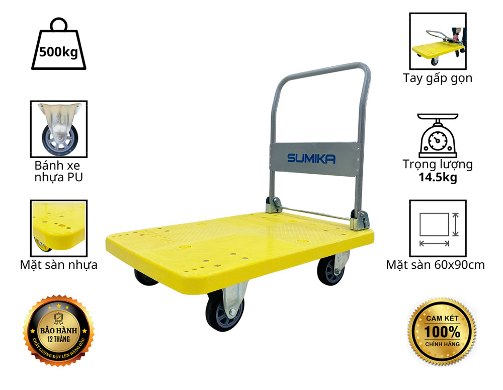 Xe Đẩy Hàng 4 Bánh Gấp Gọn Sumika T500 Tải Trọng 500kg
