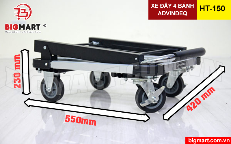 Kích thước xe đẩy HT-150 khi gấp gọn