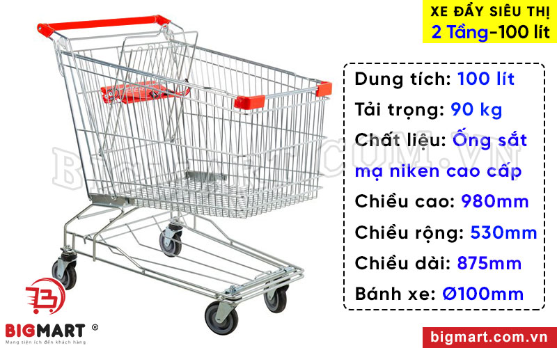 Thông số xe đẩy tay siêu thị ST 100LS